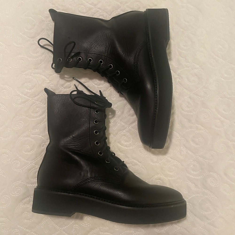 Eileen Fisher Black Platform Combat Boots Size 9 Side Zip Worn Once